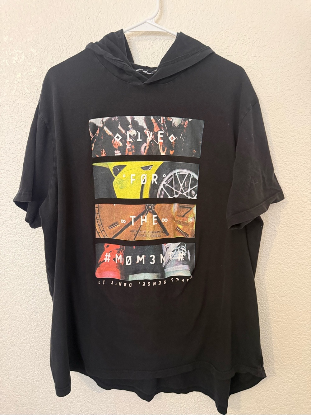 Rocawear Black Hoodie Tee with Multicolor Panel Graphic